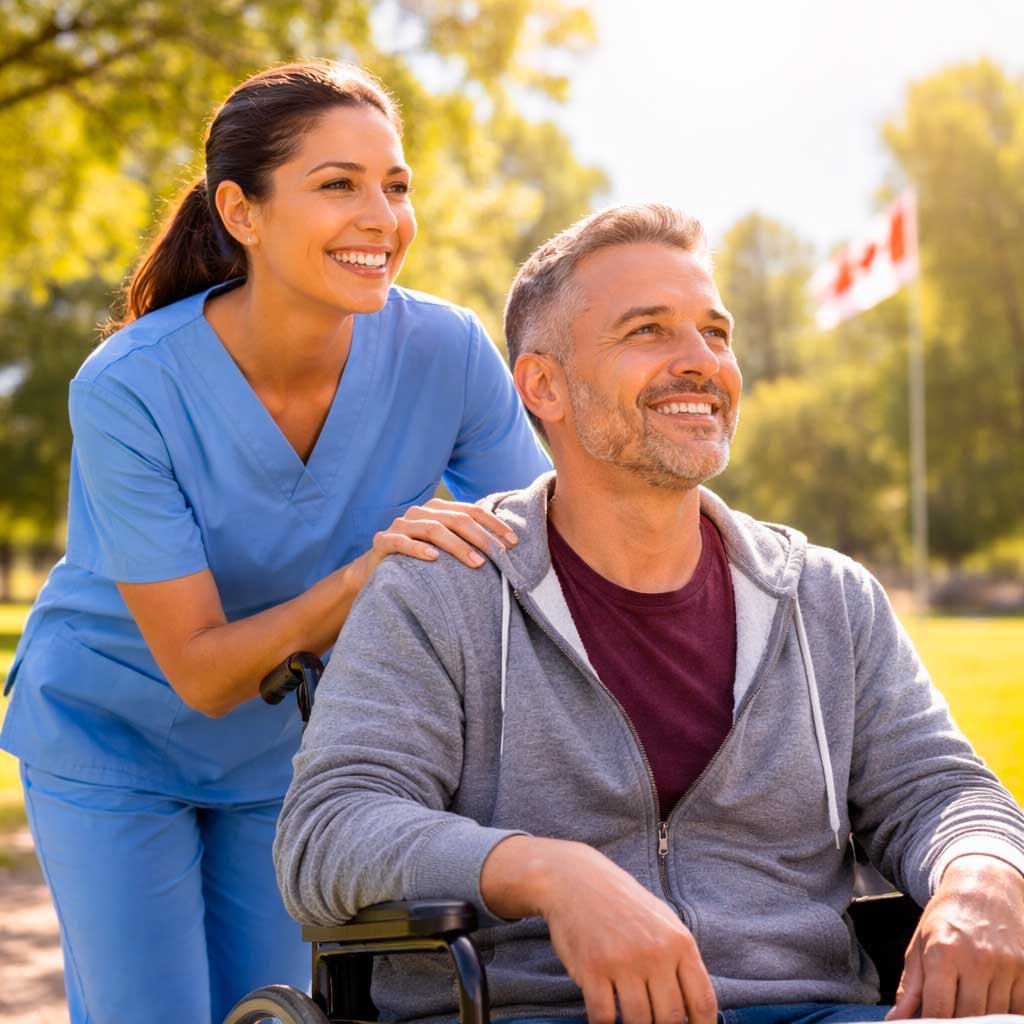 Family caregiver enjoying a respite break while an SFCS professional provides quality care for their loved one